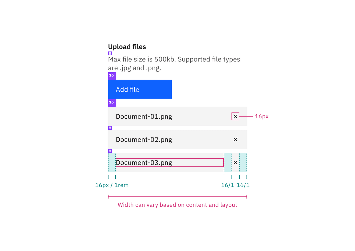 Structure and spacing measurements for file uploader